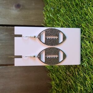Football dangle earrings shiny silvertone 1 pair NWT 1.5" tall football